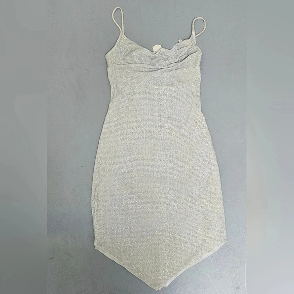 Wet Seal y2k Ivory Glitter Retro Stretchy Cowl Preppy knee length dress Sz M - Picture 2 of 11